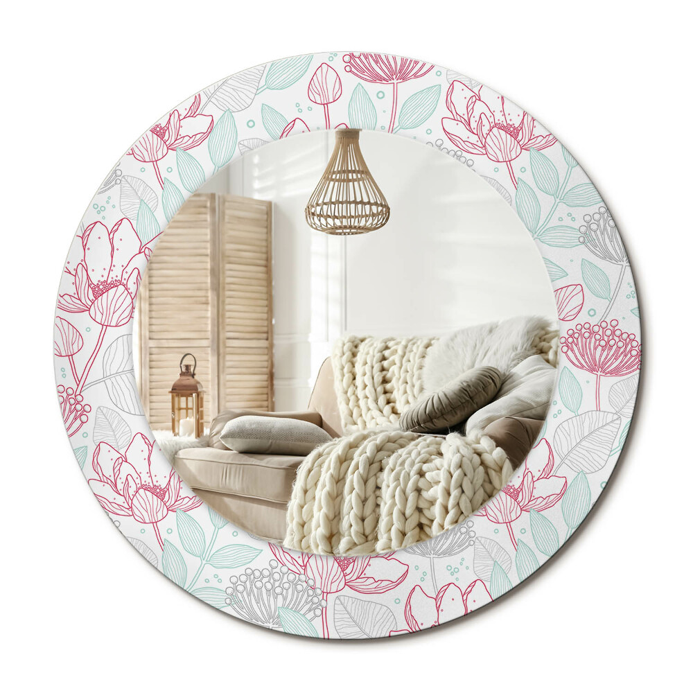 Kulaté dekorační zrcadlo Květiny