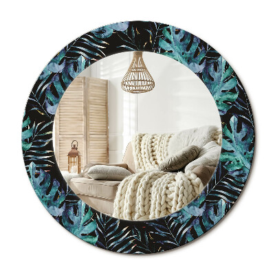 Kulaté zrcadlo rám s potiskem Exotické listy