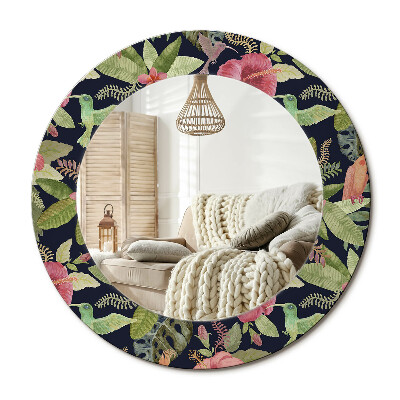 Kulaté dekorační zrcadlo Květy ibišku