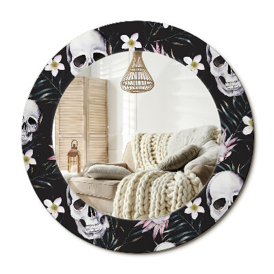 Kulaté zrcadlo rám s potiskem Květiny lebky