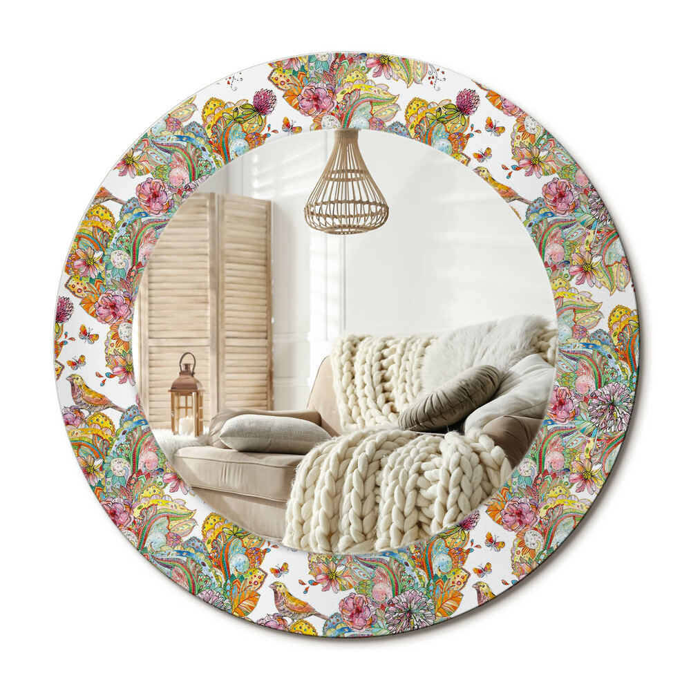 Kulaté dekorační zrcadlo na zeď Pohádkové květiny