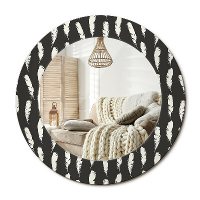 Kulaté zrcadlo rám s potiskem Černé a bílé peří