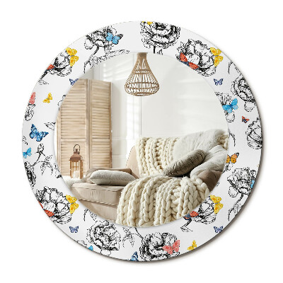 Kulaté dekorační zrcadlo Barevní motýli