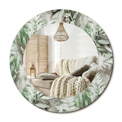 Kulaté dekorační zrcadlo na zeď Akvarel listy