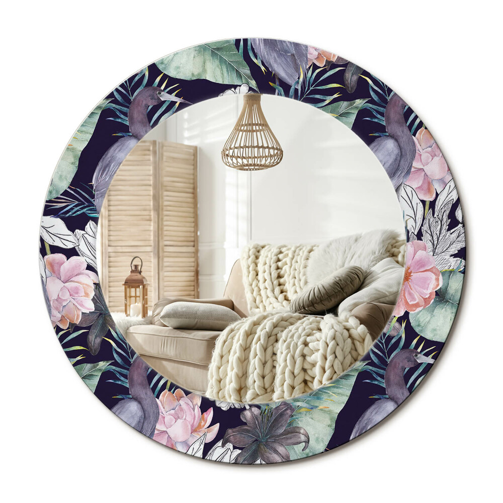 Kulaté dekorační zrcadlo na zeď Volavky ptáci