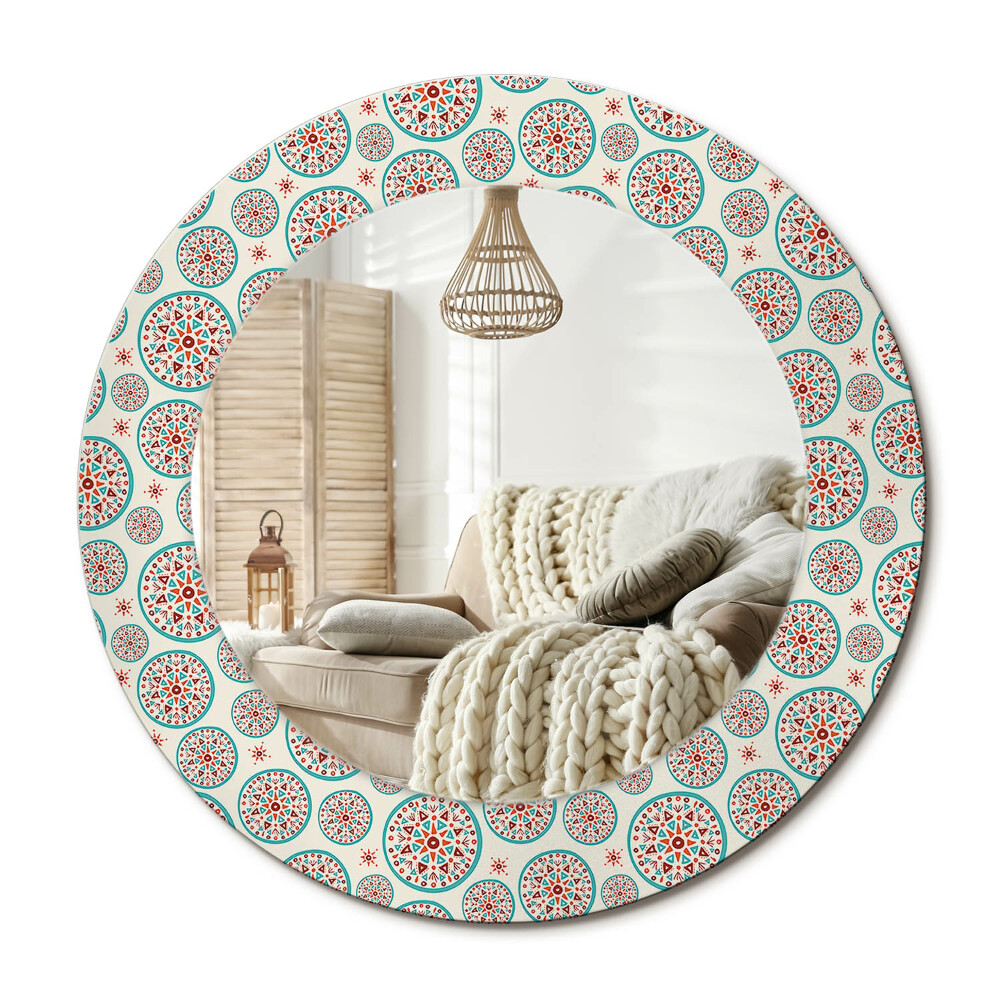 Kulaté dekorační zrcadlo Boho vzor