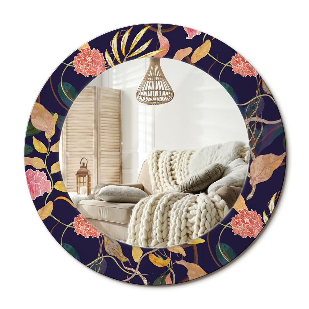 Kulaté zrcadlo rám s potiskem Akvarel rostliny