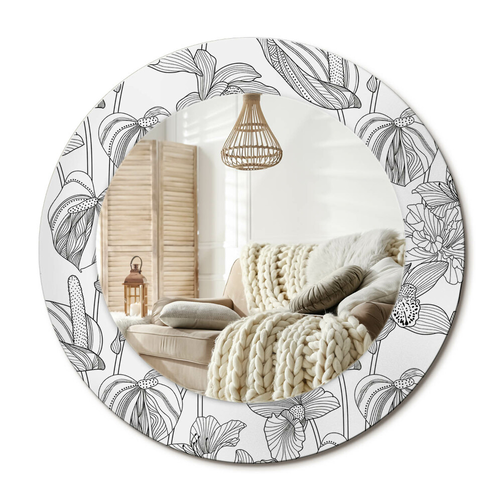 Kulaté zrcadlo rám s potiskem květinový vzor