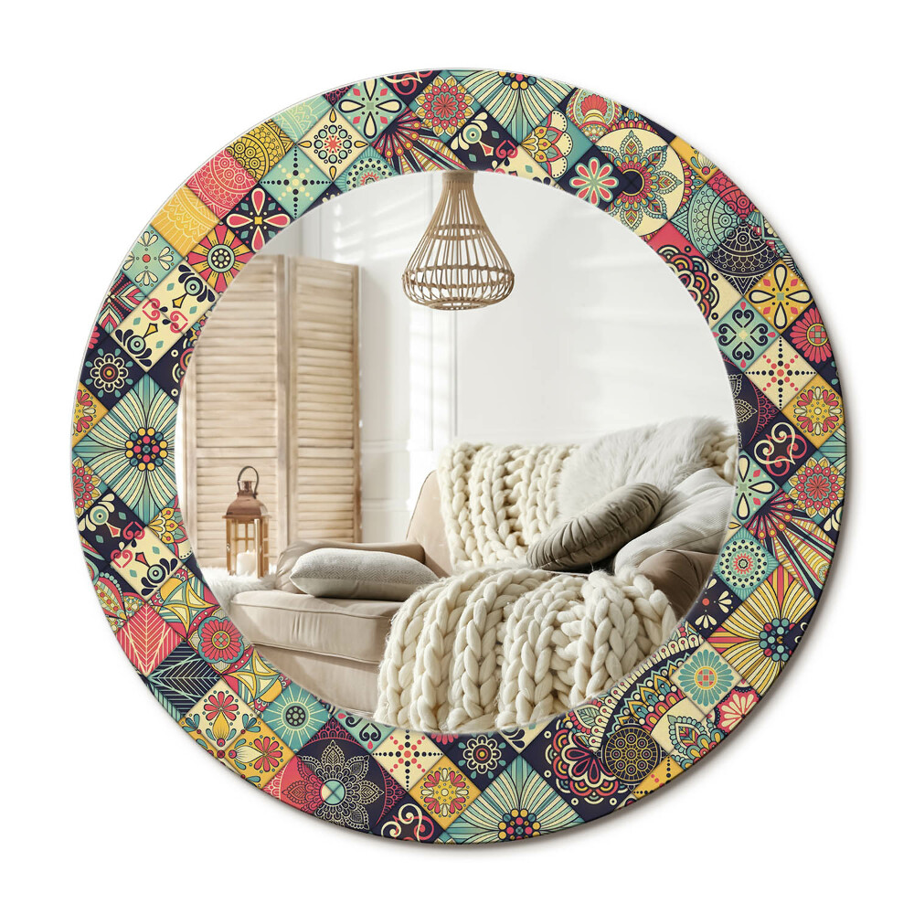 Kulaté dekorační zrcadlo na zeď Patchworkové dlaždice