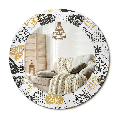 Kulaté dekorační zrcadlo na zeď Srdce Doodle styl