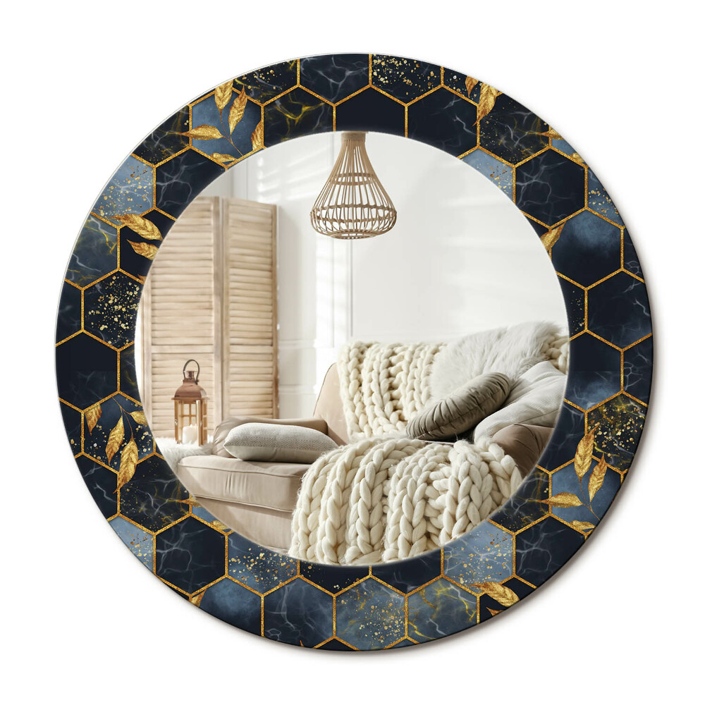 Kulaté zrcadlo rám s potiskem Mramorový šestiúhelník