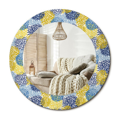 Kulaté zrcadlo rám s potiskem Modré květy