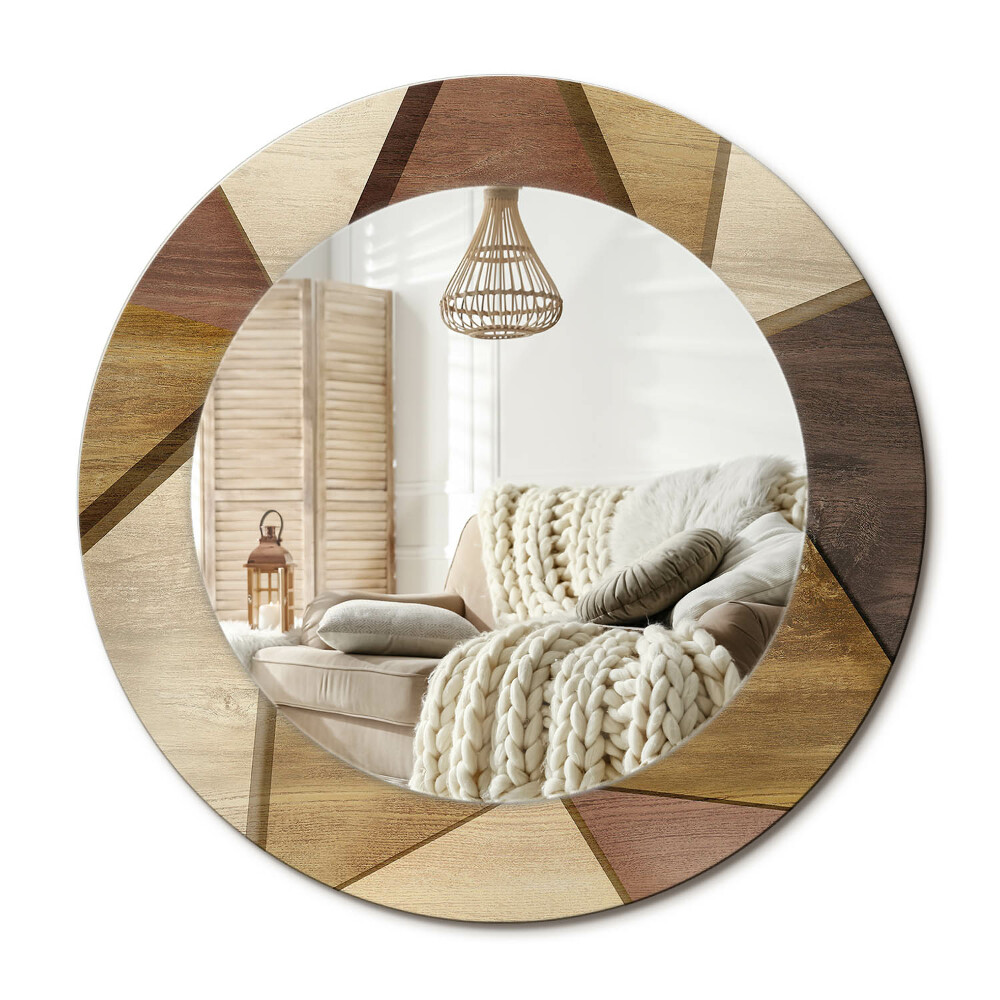 Kulaté dekorační zrcadlo Geometrické dřevo 3D