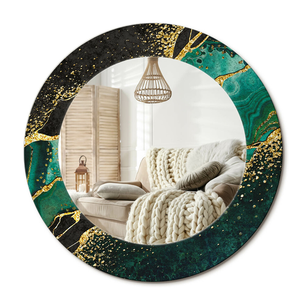 Kulaté zrcadlo rám s potiskem Mramorová zelená