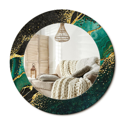 Kulaté zrcadlo rám s potiskem Mramorová zelená