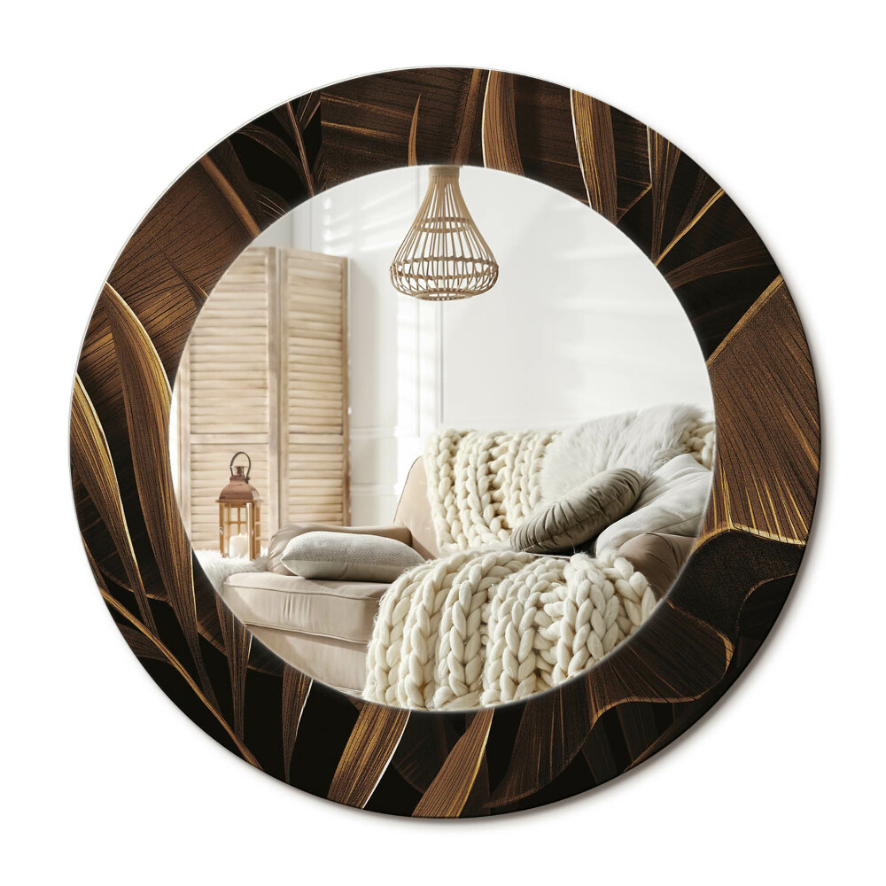 Kulaté dekorační zrcadlo Hnědé banánové listy