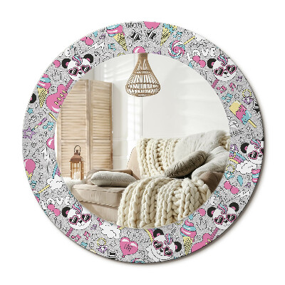 Kulaté dekorační zrcadlo na zeď Panda jednorožec