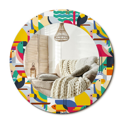 Kulaté zrcadlo rám s potiskem Geometrické tropické ptáky