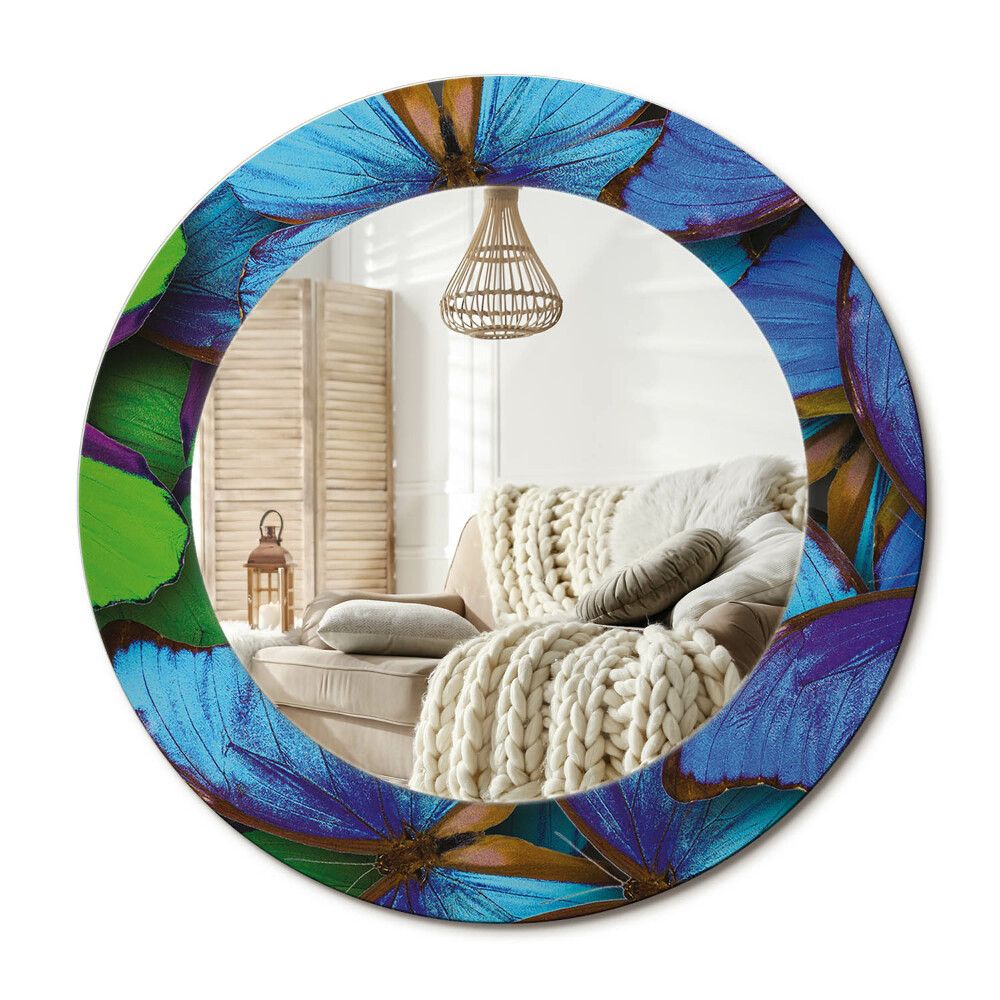 Kulaté zrcadlo rám s potiskem Modrý a zelený motýl