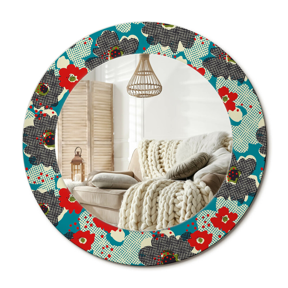 Kulaté dekorační zrcadlo na zeď Retro květinový vzor