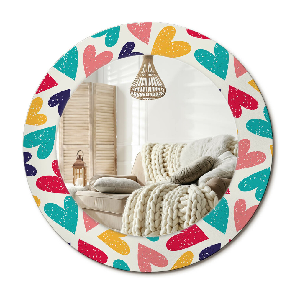 Kulaté zrcadlo rám s potiskem Barevné srdce