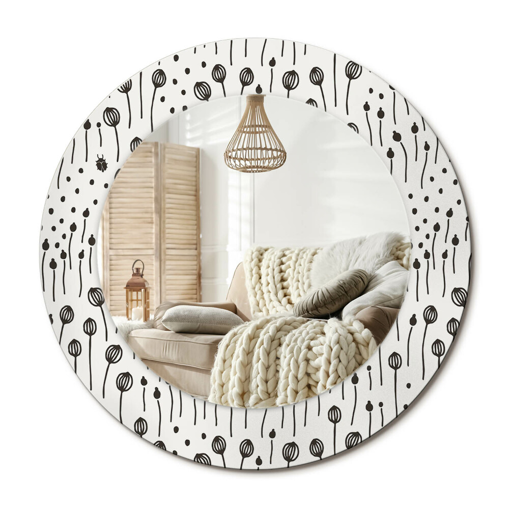 Kulaté dekorační zrcadlo Květinová kresba