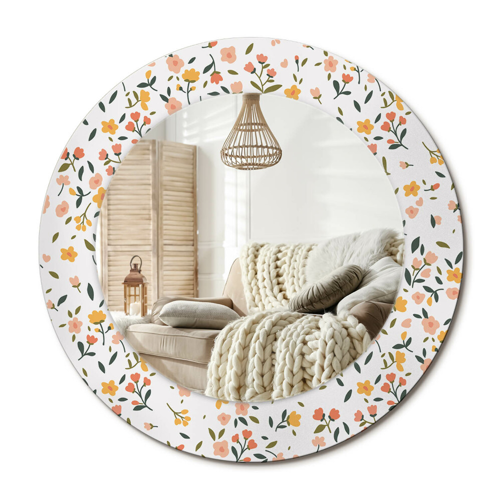 Kulaté zrcadlo rám s potiskem Malé květiny