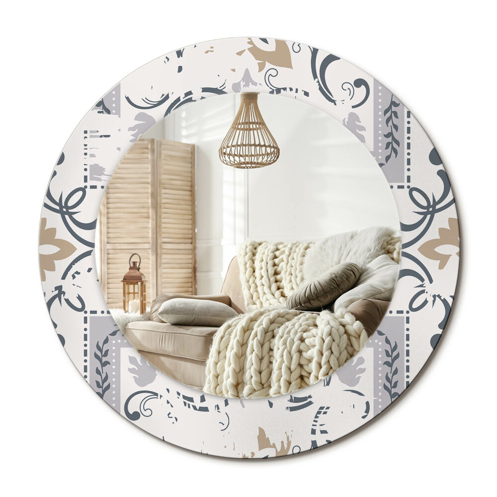 Kulaté zrcadlo rám s potiskem Retro dlaždice