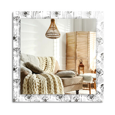 Obdélníkové dekorační zrcadlo na zeď Květiny vzor jednobarevné