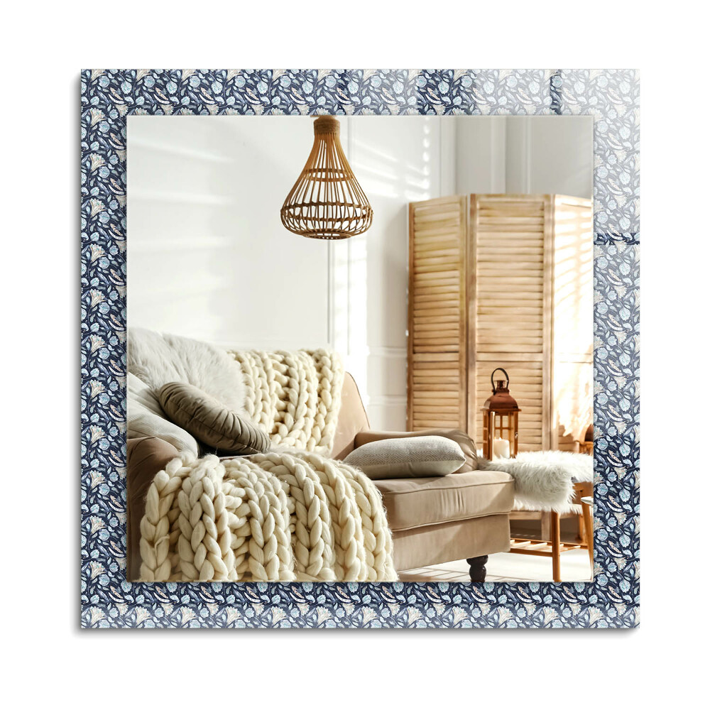 Obdélníkové dekorační zrcadlo Modrý květinový vzor
