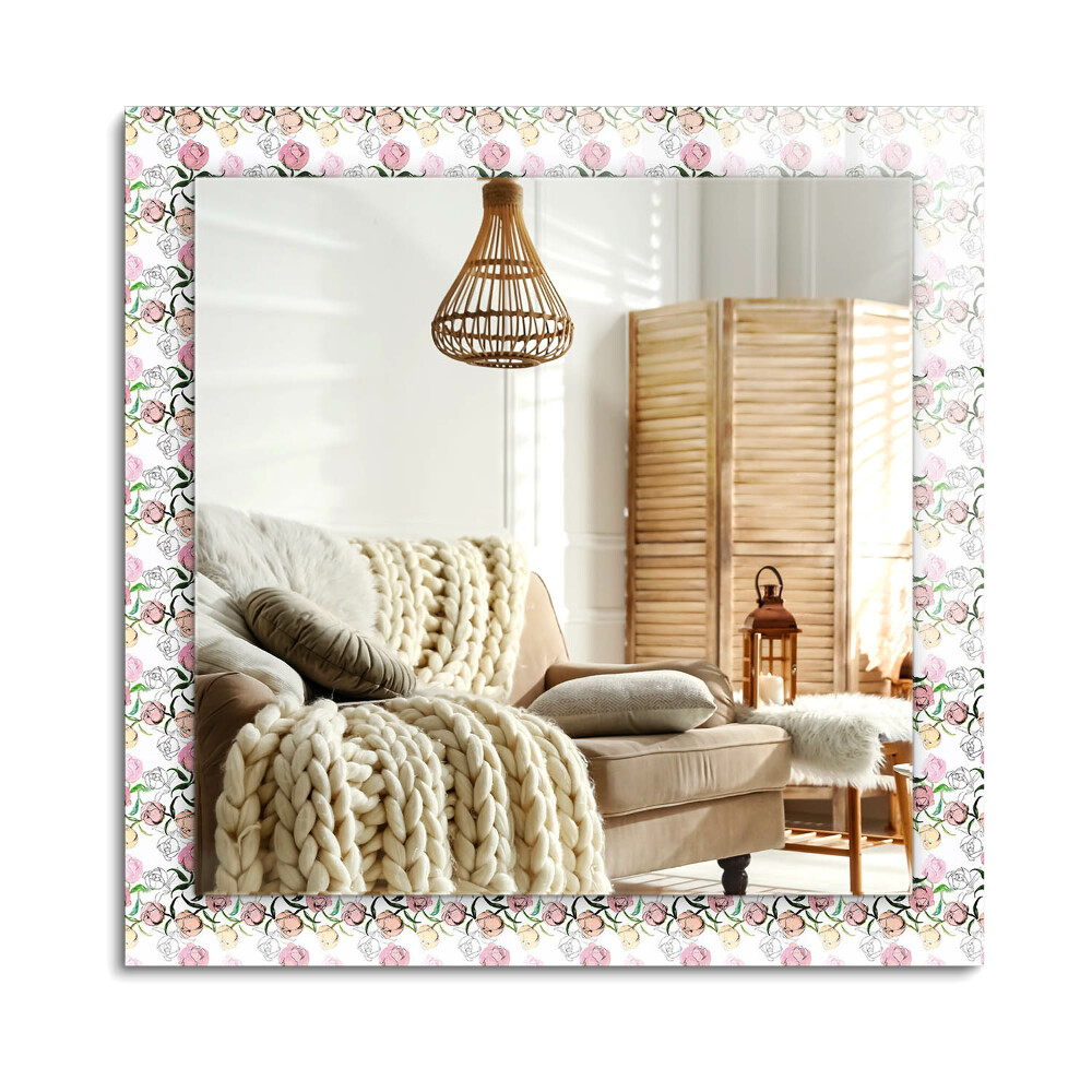 Obdélníkové zrcadlo rám s potiskem květinový vzor