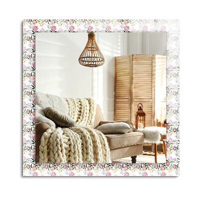 Obdélníkové zrcadlo rám s potiskem květinový vzor