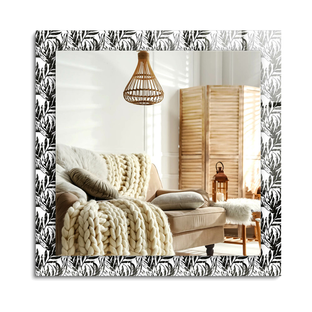Obdélníkové dekorační zrcadlo na zeď Černé a bílé listy