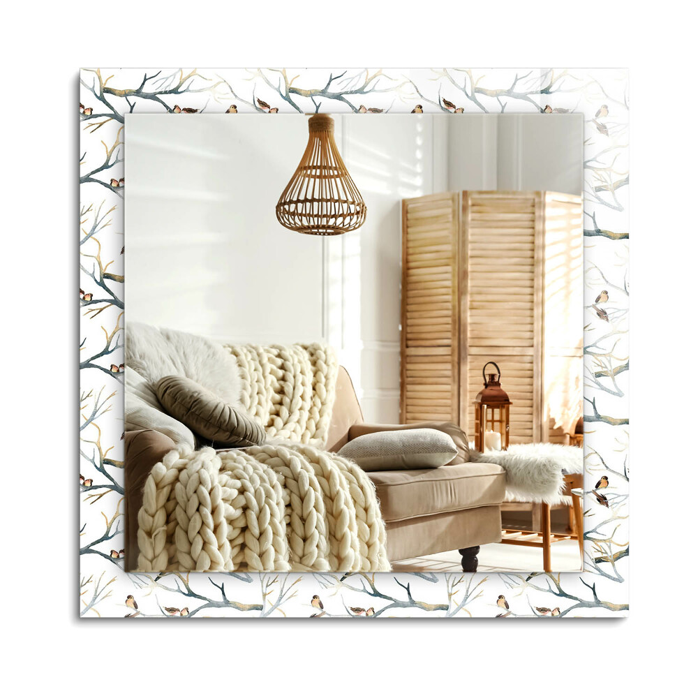 Obdélníkové dekorační zrcadlo na zeď Ptáci na větvích
