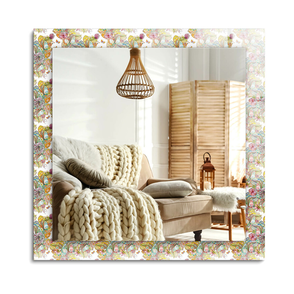 Obdélníkové zrcadlo rám s potiskem Barevné květy motýlů