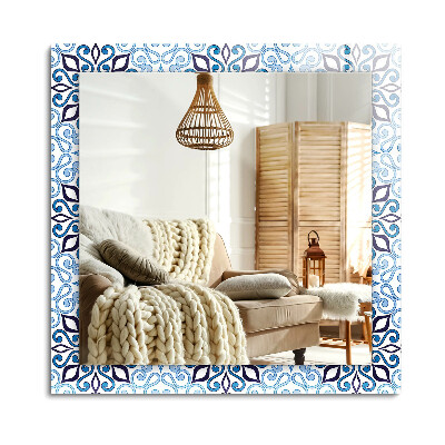 Obdélníkové dekorační zrcadlo na zeď Modrý ornament vzor