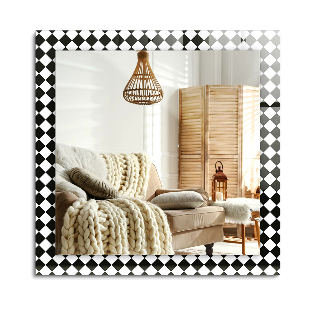 Obdélníkové zrcadlo rám s potiskem Černá a bílá šachovnice