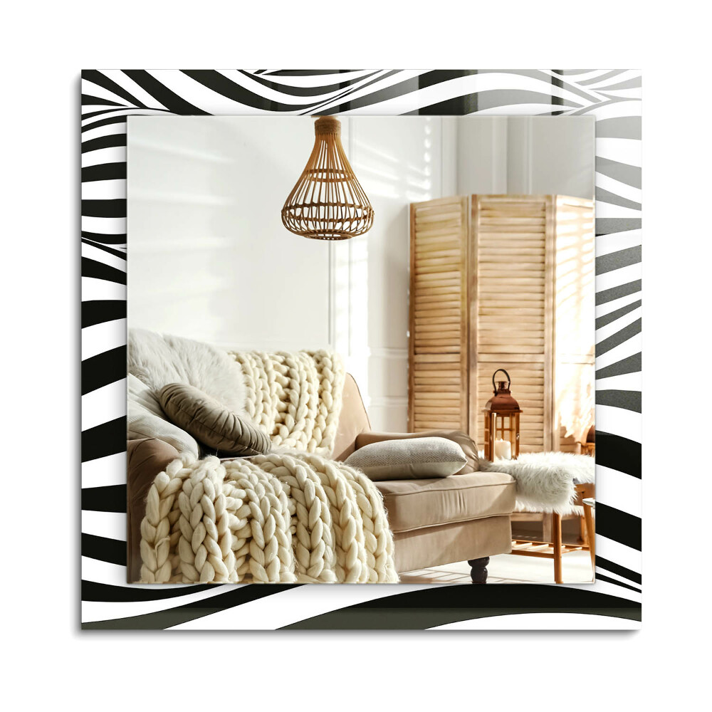 Obdélníkové dekorační zrcadlo na zeď Černé a bílé vlny