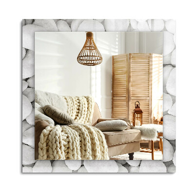 Obdélníkové dekorační zrcadlo Bílé hladké kameny