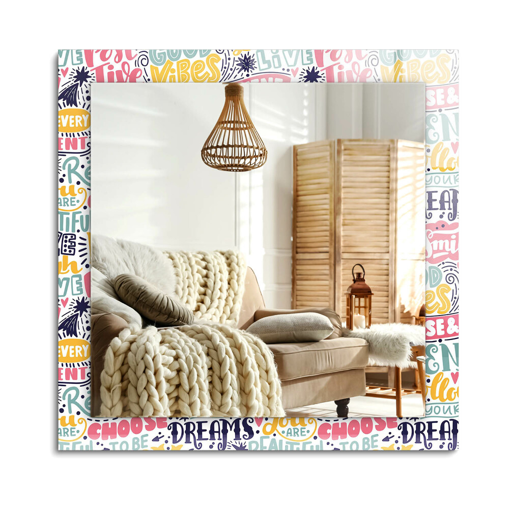 Obdélníkové zrcadlo rám s potiskem Barevné motivační nápisy