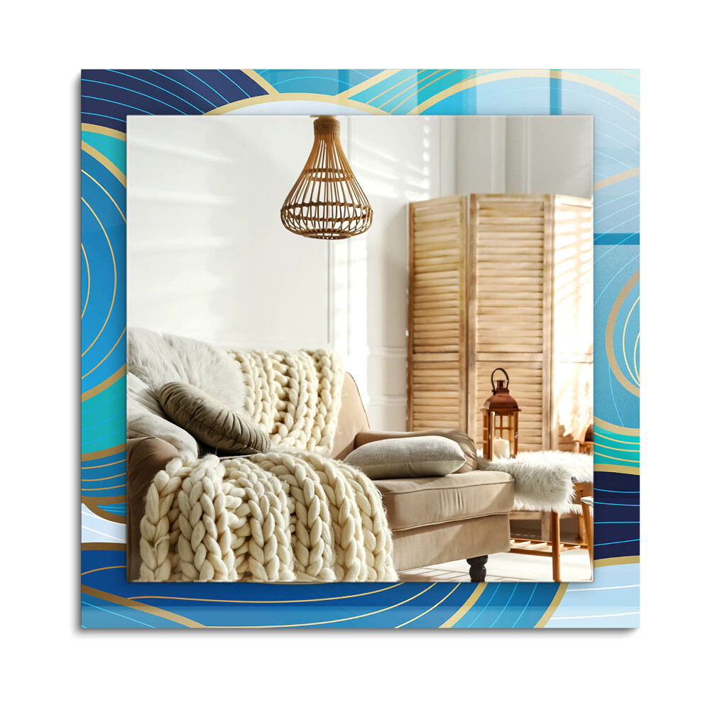 Obdélníkové zrcadlo rám s potiskem Vlny vzory modré