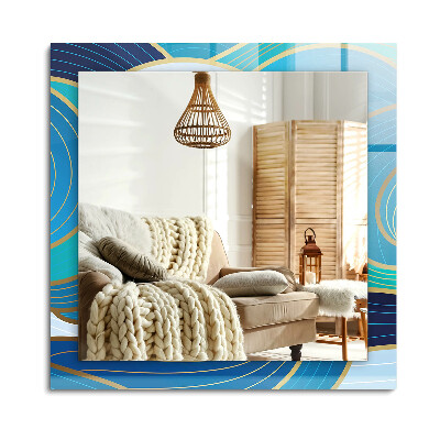 Obdélníkové zrcadlo rám s potiskem Vlny vzory modré