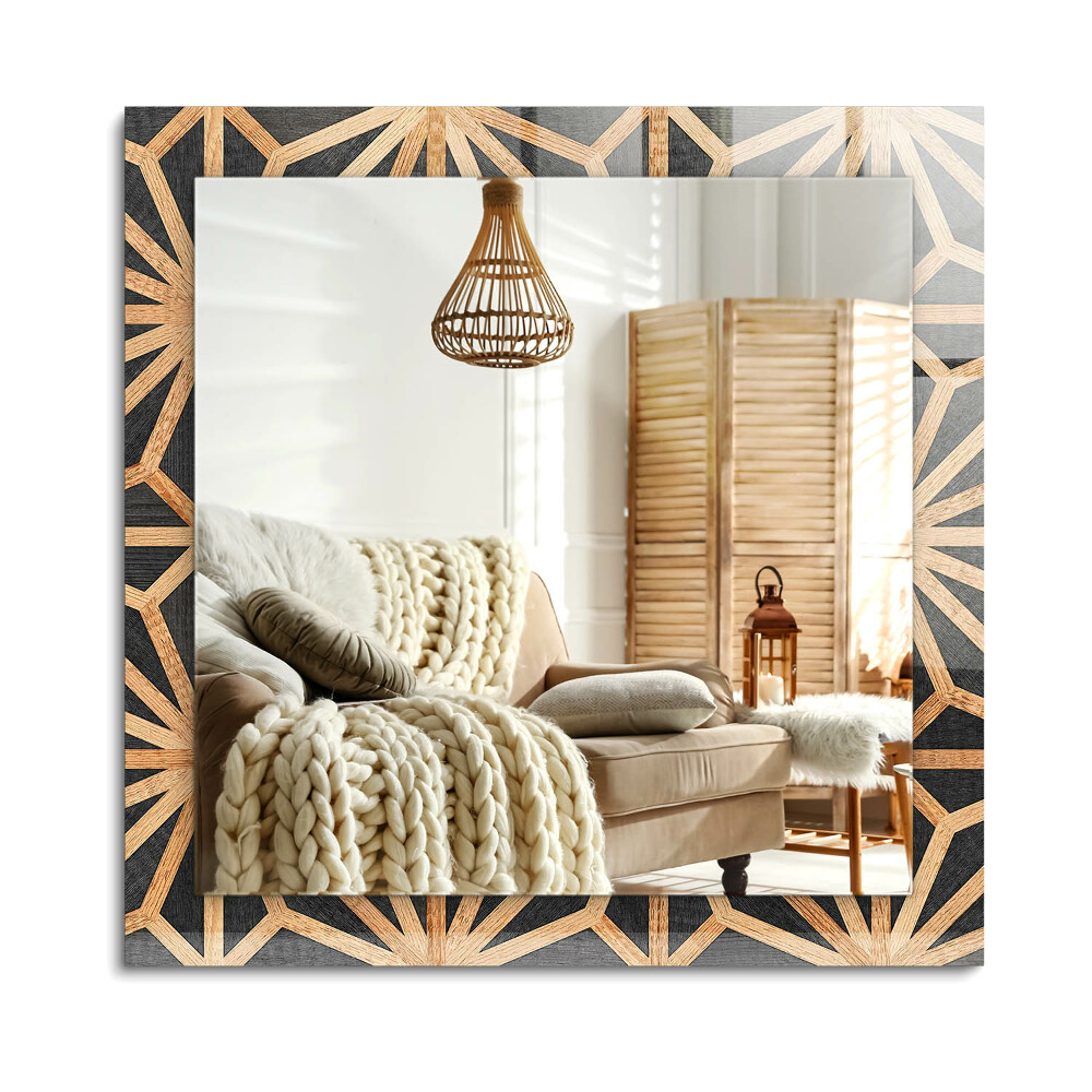 Obdélníkové dekorační zrcadlo na zeď Dřevěný geometrický vzor
