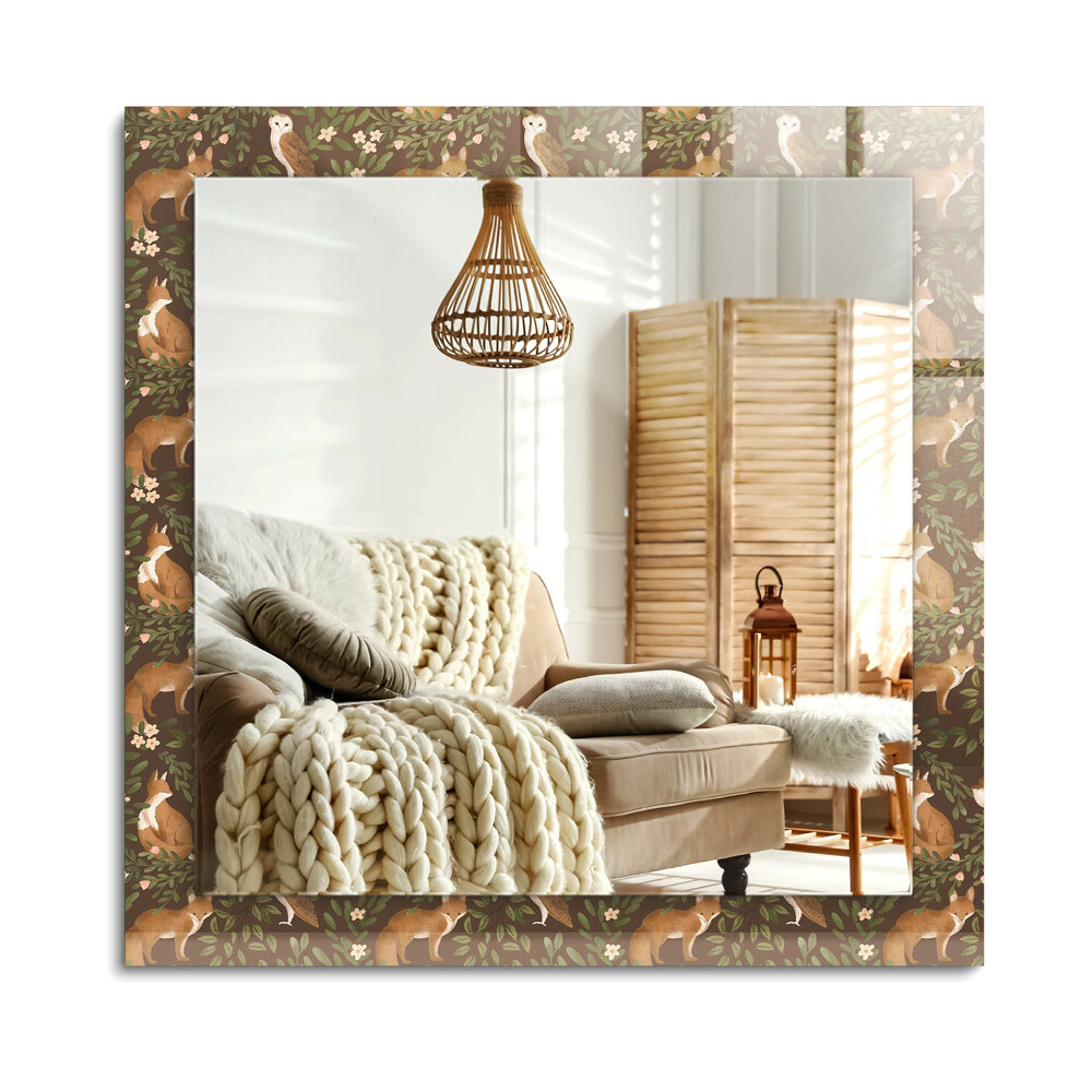 Obdélníkové zrcadlo rám s potiskem Liška a sova