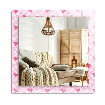 Obdélníkové zrcadlo rám s potiskem Růžové srdce