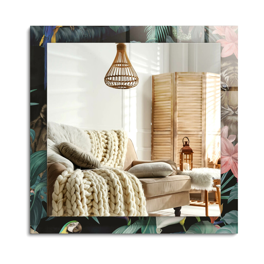 Obdélníkové dekorační zrcadlo na zeď Tygři papoušci džungle