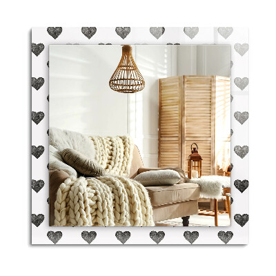 Obdélníkové dekorační zrcadlo na zeď Vzor černé srdce