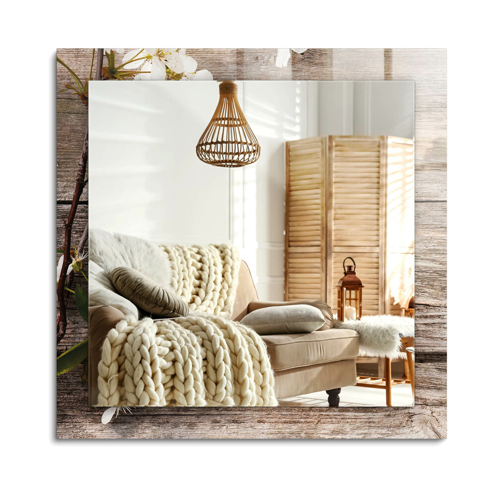 Obdélníkové dekorační zrcadlo Květiny na dřevě