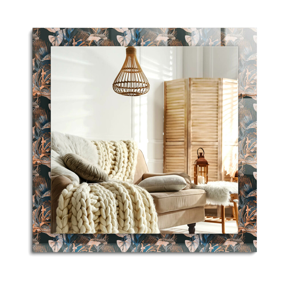 Obdélníkové zrcadlo rám s potiskem Květiny a listy