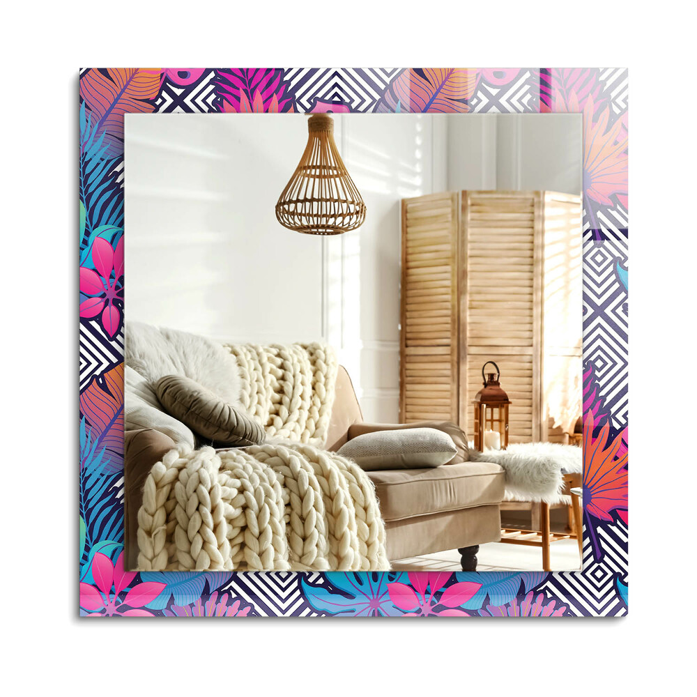 Obdélníkové dekorační zrcadlo na zeď Barevné tropické listy